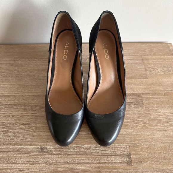 ALDO High Heel Pumps Black Womens Size 8.5 Leather and Suede Dress Shoes - Picture 5 of 7